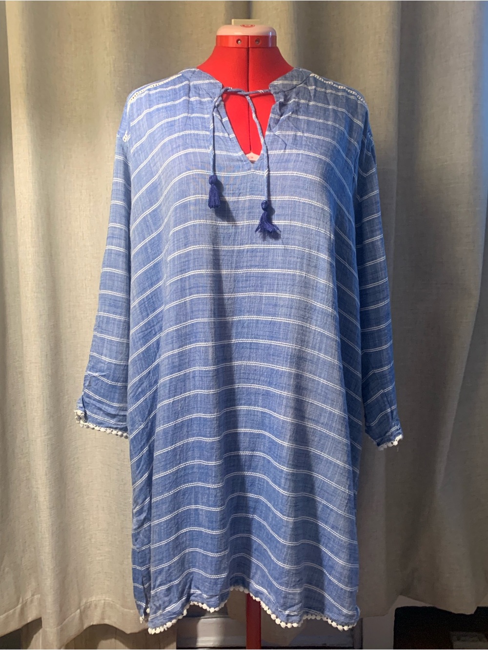 fresh produce Blue Striped Long Sleeve Tunic Dress